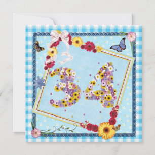 34e Verjaardag Uitnodiging bloemen, vlinders