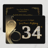 34e verjaardag uitnodiging, nummer diamant, foto kaart (Voorkant / Achterkant)