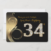 34e verjaardag uitnodiging, nummer diamant, foto kaart (Voorkant)