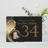 34e, Verjaardag Uitnodiging, Nummer Glitter Goud,  Kaart (Staand voorkant)