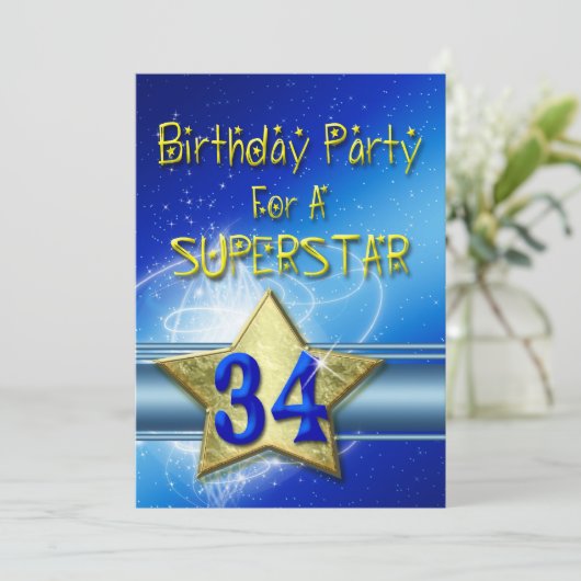 34e verjaardag Uitnodiging voor een Superstar. (Staand voorkant)