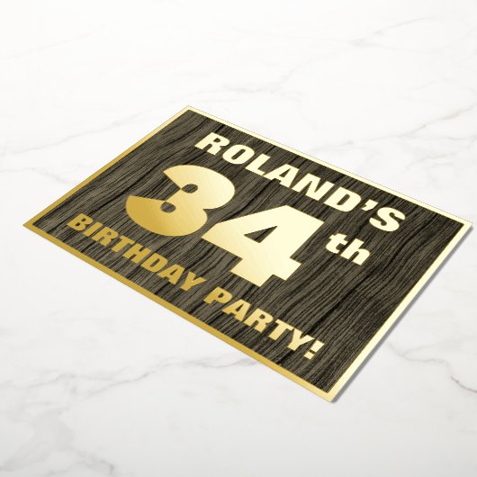 34e verjaardag van de geboorte: Vet, Faux Hood Gra Folie Uitnodiging (Gedraaid)