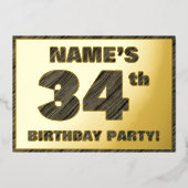 34e verjaardag van de geboorte — Vette, houten gra Folie Uitnodiging (Voorkant)