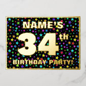 34e verjaardag van de Vreugde - Fun, kleurrijk ste Folie Uitnodiging (Voorkant)