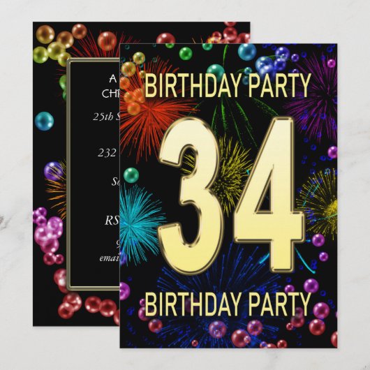 34e verjaardag van het Vuurwerk van de Uitnodiging (Voorkant / Achterkant)
