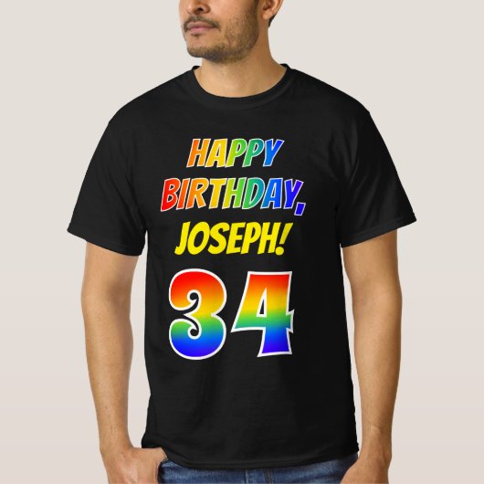 34e verjaardag — vet, leuk, regenboog 34, aangepas t-shirt (Voorkant)