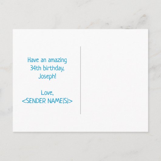 34e verjaardag: Vet, Vun, Eenvoudig, Regenboog 34 Briefkaart (Achterkant)