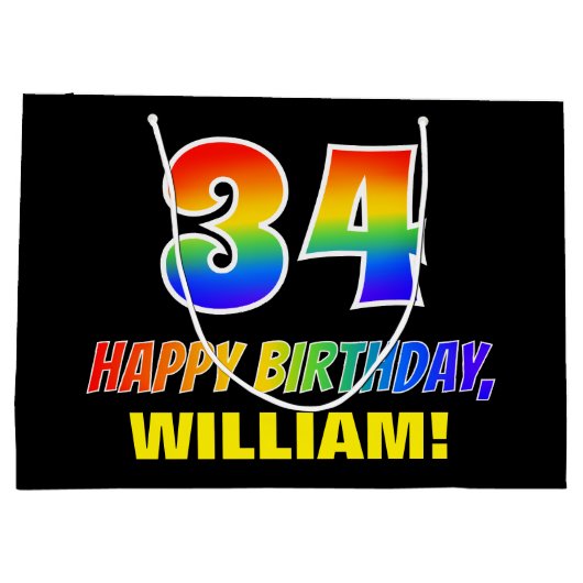 34e verjaardag: Vet, Vun, Eenvoudig, Regenboog 34 Groot Cadeauzakje (Achterkant)