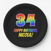34e verjaardag: Vet, Vun, Eenvoudig, Regenboog 34 Papieren Bordje (Voorkant)