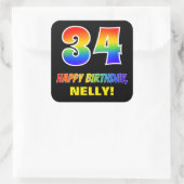 34e verjaardag: Vet, Vun, Eenvoudig, Regenboog 34 Vierkante Sticker (Tas)