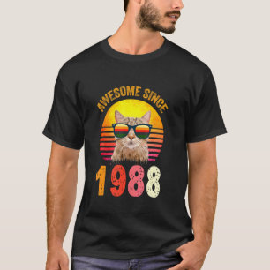 34e verjaardag Vintage kat Geweldig sinds 1988 T-shirt