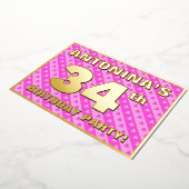 34e verjaardag — vuurroze harten en strips folie uitnodiging (Gedraaid)