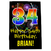 34e verjaardag: Vuurwapenpatroon en regenboog 34 Medium Cadeauzakje (Voorkant)