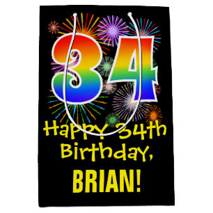 34e verjaardag: Vuurwapenpatroon en regenboog 34 Medium Cadeauzakje