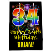 34e verjaardag: Vuurwapenpatroon en regenboog 34 Medium Cadeauzakje (Achterkant)