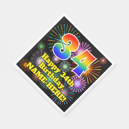 34e verjaardag: Vuurwapenpatroon en regenboog 34 Servet (Hoek)