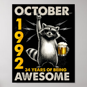 34e Verjaardag Wasbeer Bier Oktober 1992 Vintage 3 Poster