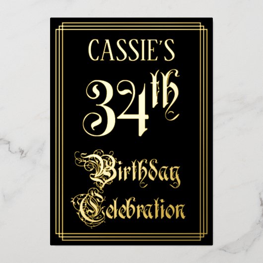 34e verjaardagsfeest — Fancy Script & Aangepaste n Folie Uitnodiging (Voorkant)