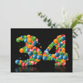 34e verjaardagsfeest, met bubbels en ballen kaart (Staand voorkant)