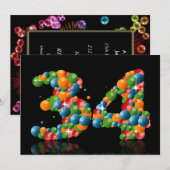 34e verjaardagsfeest, met bubbels en ballen kaart (Voorkant / Achterkant)