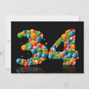 34e verjaardagsfeest, met bubbels en ballen kaart