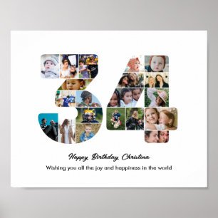 34e Verjaardagsfeest Nummer 34 Fotocollage Poster