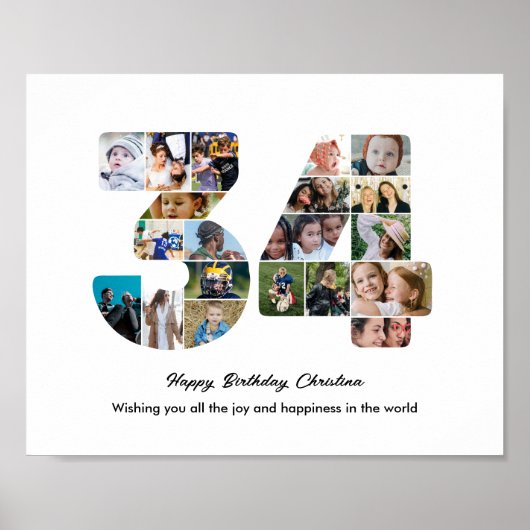 34e Verjaardagsfeest Nummer 34 Fotocollage Poster (Voorkant)