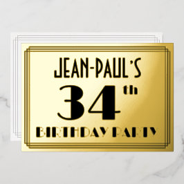 34e verjaardagsfeestje — Art Deco-look “34” + naam Folie Uitnodiging