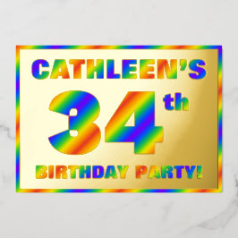 34e Verjaardagsfeestje — Leuke, Regenboogspectrum  Folie Uitnodiging