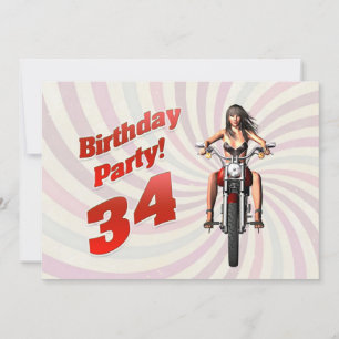 34e verjaardagsfeestje met een meisje op een motor kaart