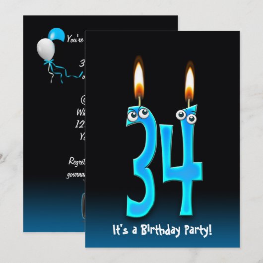 34e verjaardagsfeestje uitnodigen kaart (Voorkant / Achterkant)