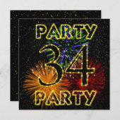 34e verjaardagsfeestuitnodiging met vuurwerk kaart (Voorkant / Achterkant)