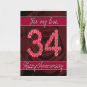 34e verjaardagskaart met rozen en bladeren kaart (Voorkant)