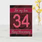 34e verjaardagskaart met rozen en bladeren kaart (Gele Bloem)