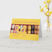 34ste Franse verjaardag Macaron-Joyeux Anniversair Kaart (Gele Bloem)