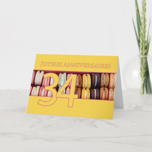 34ste Franse verjaardag Macaron-Joyeux Anniversair Kaart (Voorkant)