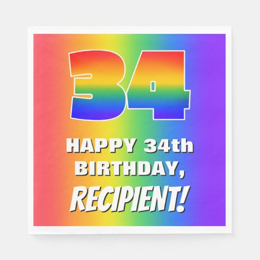 34th Birthday: Colorful, Fun Rainbow Pattern # 34 Servet (Voorkant)