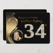 34th, Birthday Invitation, Number Diamond, Foto 2 Kaart (Voorkant / Achterkant)