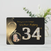34th, Birthday Invitation, Number Diamond, Foto 2 Kaart (Staand voorkant)