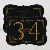 34th, Birthday party 34th, geweldige Gatsby, zwart Kaart (Voorkant / Achterkant)