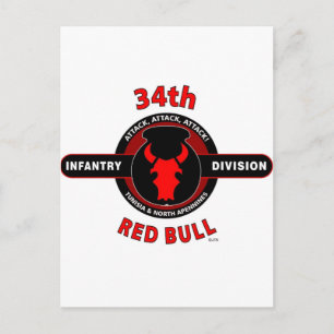 34th INFANTRY DIVISION" RED BULL" Briefkaart