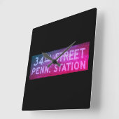 34th Street New York, NY Tegel Treinstation Sign Vierkante Klok (Hoek)