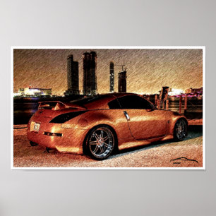 350Z City Scape Pencil Schets Poster