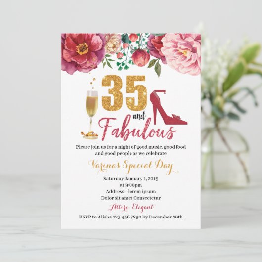 35 en fantastische verjaardagsuitnodiging voor vro kaart (Staand voorkant)