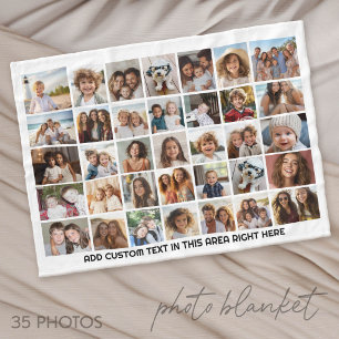 35 Foto Collage Raster - 1 Tekstvak - zwart wit Fleece Deken