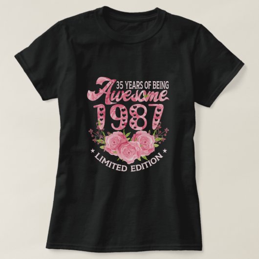 35 jaar oud roze  cadeau 1987 dag 35th Birth T-shirt (Design voorkant)