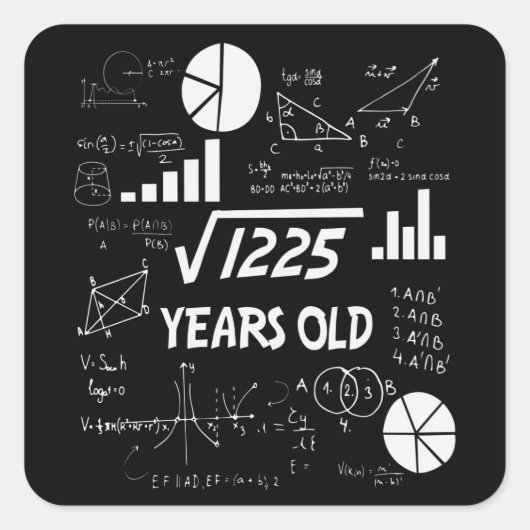 35 jaar oude Bday Wiskunde Teacher 35e verjaardags Vierkante Sticker (Voorkant)