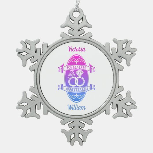 35 jaar traditioneel koraal 235e verjaardag tin sneeuwvlok ornament (Voorkant)