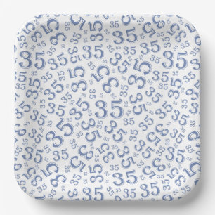 35 jaar Willekeurig Getal Patroon Blauw/Wit Papieren Bordje
