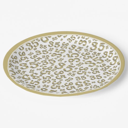 35 Jaar Willekeurig Getal Patroon Goud/Wit Papieren Bordje (Gekanteld)